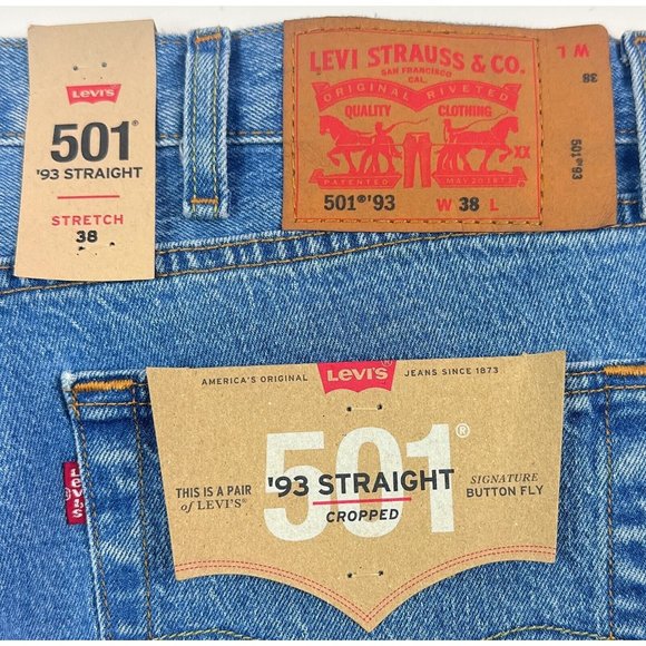 Levis 501 93 Straight Cropped Men 38 Light Blue Jeans Denim Button Fly 290980023 - Picture 3 of 12
